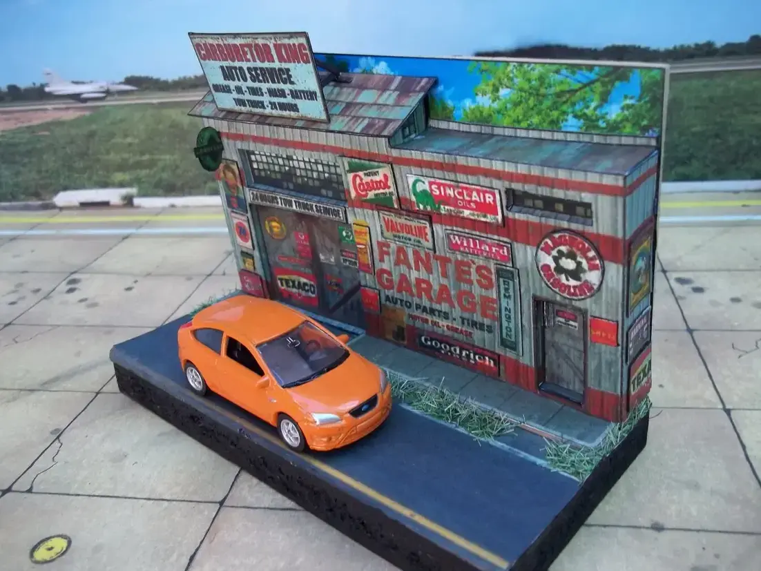 maquetas armadas Diorama taller "Fantes garage" 1/64